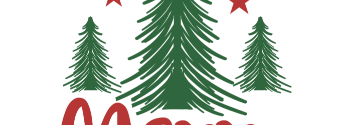 3 Christmas trees with Merry Christmas written under